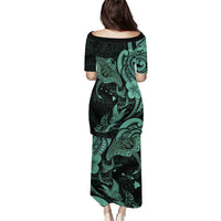 Hawaiian Manta Rays Puletasi Tribal Hibiscus Polynesian Tattoos Turquoise Color LT03 - Polynesian Pride