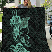 Hawaiian Manta Rays Quilt Tribal Hibiscus Polynesian Tattoos Turquoise Color - Polynesian Pride