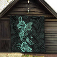 Hawaiian Manta Rays Quilt Tribal Hibiscus Polynesian Tattoos Turquoise Color - Polynesian Pride