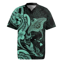 Hawaiian Manta Rays Rugby Jersey Tribal Hibiscus Polynesian Tattoos Turquoise Color LT03 Turquoise - Polynesian Pride