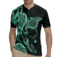 Hawaiian Manta Rays Rugby Jersey Tribal Hibiscus Polynesian Tattoos Turquoise Color LT03 - Polynesian Pride