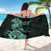 Hawaiian Manta Rays Sarong Tribal Hibiscus Polynesian Tattoos Turquoise Color - Polynesian Pride
