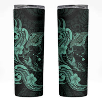 Hawaiian Manta Rays Skinny Tumbler Tribal Hibiscus Polynesian Tattoos Turquoise Color - Polynesian Pride