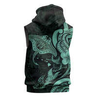 Hawaiian Manta Rays Sleeveless Zip Hoodie Tribal Hibiscus Polynesian Tattoos Turquoise Color - Polynesian Pride