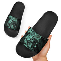 Hawaiian Manta Rays Slide Sandals Tribal Hibiscus Polynesian Tattoos Turquoise Color - Polynesian Pride
