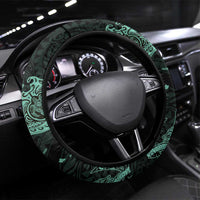 Hawaiian Manta Rays Steering Wheel Cover Tribal Hibiscus Polynesian Tattoos Turquoise Color LT03 Universal Fit Turquoise - Polynesian Pride