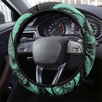 Hawaiian Manta Rays Steering Wheel Cover Tribal Hibiscus Polynesian Tattoos Turquoise Color LT03 - Polynesian Pride