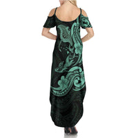 Hawaiian Manta Rays Summer Maxi Dress Tribal Hibiscus Polynesian Tattoos Turquoise Color LT03 - Polynesian Pride