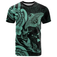 Hawaiian Manta Rays T Shirt Tribal Hibiscus Polynesian Tattoos Turquoise Color LT03 Turquoise - Polynesian Pride