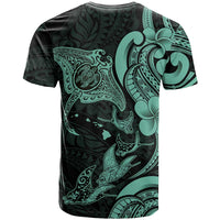 Hawaiian Manta Rays T Shirt Tribal Hibiscus Polynesian Tattoos Turquoise Color LT03 - Polynesian Pride