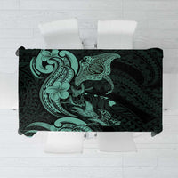 Hawaiian Manta Rays Tablecloth Tribal Hibiscus Polynesian Tattoos Turquoise Color - Polynesian Pride