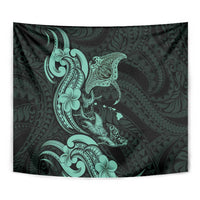 Hawaiian Manta Rays Tapestry Tribal Hibiscus Polynesian Tattoos Turquoise Color - Polynesian Pride