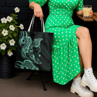 Hawaiian Manta Rays Tote Bag Tribal Hibiscus Polynesian Tattoos Turquoise Color - Polynesian Pride