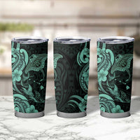 Hawaiian Manta Rays Tumbler Cup Tribal Hibiscus Polynesian Tattoos Turquoise Color - Polynesian Pride