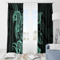 Hawaiian Manta Rays Window Curtain Tribal Hibiscus Polynesian Tattoos Turquoise Color - Polynesian Pride