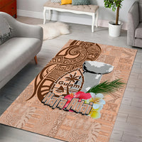 Guam Seal and Latte Stone With Ethnic Tapa Pattern Area Rug Peach Fuzz Color LT03 - Polynesian Pride