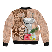 Guam Seal and Latte Stone With Ethnic Tapa Pattern Bomber Jacket Peach Fuzz Color LT03 - Polynesian Pride
