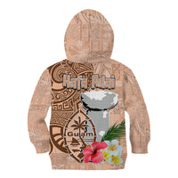 Guam Seal and Latte Stone With Ethnic Tapa Pattern Kid Hoodie Peach Fuzz Color LT03 - Polynesian Pride