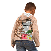 Guam Seal and Latte Stone With Ethnic Tapa Pattern Kid Hoodie Peach Fuzz Color LT03 - Polynesian Pride