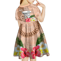 Guam Seal and Latte Stone With Ethnic Tapa Pattern Kid Short Sleeve Dress Peach Fuzz Color LT03 - Polynesian Pride