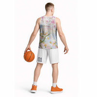 Hawaiian and Japanese Culture Together Basketball Jersey Tribal Motifs with Lei and Japanese Sakura Pattern