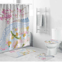 Hawaiian and Japanese Culture Together Bathroom Set Tribal Motifs with Lei and Japanese Sakura Pattern