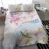 Hawaiian and Japanese Culture Together Bedding Set Tribal Motifs with Lei and Japanese Sakura Pattern LT03 - Polynesian Pride