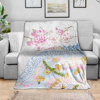 Hawaiian and Japanese Culture Together Blanket Tribal Motifs with Lei and Japanese Sakura Pattern LT03 - Polynesian Pride