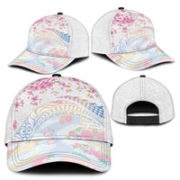 Hawaiian and Japanese Culture Together Classic Cap Tribal Motifs with Lei and Japanese Sakura Pattern