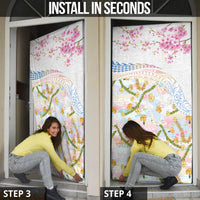 Hawaiian and Japanese Culture Together Door Cover Tribal Motifs with Lei and Japanese Sakura Pattern