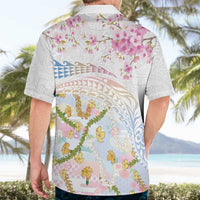 Hawaiian and Japanese Culture Together Hawaiian Shirt Tribal Motifs with Lei and Japanese Sakura Pattern