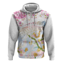 Hawaiian and Japanese Culture Together Hoodie Tribal Motifs with Lei and Japanese Sakura Pattern