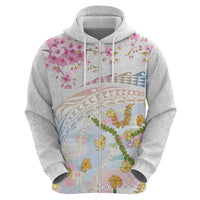 Hawaiian and Japanese Culture Together Hoodie Tribal Motifs with Lei and Japanese Sakura Pattern