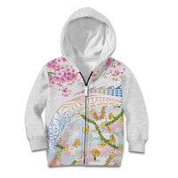 Hawaiian and Japanese Culture Together Kid Hoodie Tribal Motifs with Lei and Japanese Sakura Pattern