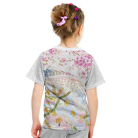 Hawaiian and Japanese Culture Together Kid T Shirt Tribal Motifs with Lei and Japanese Sakura Pattern