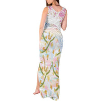 Hawaiian and Japanese Culture Together Tank Maxi Dress Tribal Motifs with Lei and Japanese Sakura Pattern