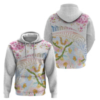 Hawaiian and Japanese Culture Together Zip Hoodie Tribal Motifs with Lei and Japanese Sakura Pattern