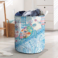 Hawaiian and Japanese Culture Together Laundry Basket Tropical Honu with Japanese Elements Blue Color LT03 Blue - Polynesian Pride