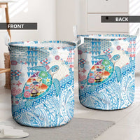 Hawaiian and Japanese Culture Together Laundry Basket Tropical Honu with Japanese Elements Blue Color LT03 - Polynesian Pride