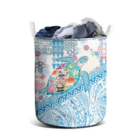 Hawaiian and Japanese Culture Together Laundry Basket Tropical Honu with Japanese Elements Blue Color LT03 - Polynesian Pride