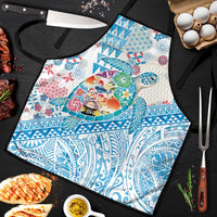 Hawaiian and Japanese Culture Together Apron Tropical Honu with Japanese Elements Blue Color LT03 Blue - Polynesian Pride
