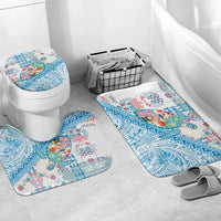 Hawaiian and Japanese Culture Together Bathroom Set Tropical Honu with Japanese Elements Blue Color LT03 Mat Set Only (3 pcs) One Size Blue - Polynesian Pride