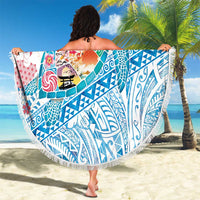 Hawaiian and Japanese Culture Together Beach Blanket Tropical Honu with Japanese Elements Blue Color LT03 - Polynesian Pride