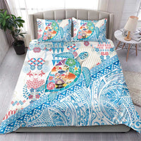 Hawaiian and Japanese Culture Together Bedding Set Tropical Honu with Japanese Elements Blue Color LT03 - Polynesian Pride