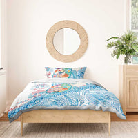 Hawaiian and Japanese Culture Together Bedding Set Tropical Honu with Japanese Elements Blue Color LT03 - Polynesian Pride