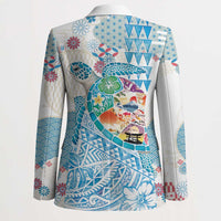 Hawaiian and Japanese Culture Together Blazer Tropical Honu with Japanese Elements Blue Color LT03 - Polynesian Pride
