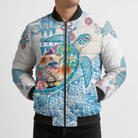 Hawaiian and Japanese Culture Together Bomber Puffer Jacket Tropical Honu with Japanese Elements Blue Color LT03 - Polynesian Pride