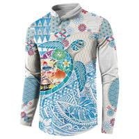 Hawaiian and Japanese Culture Together Button Sweatshirt Tropical Honu with Japanese Elements Blue Color LT03 - Polynesian Pride