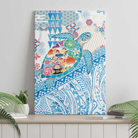 Hawaiian and Japanese Culture Together Canvas Wall Art Tropical Honu with Japanese Elements Blue Color LT03 - Polynesian Pride
