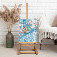 Hawaiian and Japanese Culture Together Canvas Wall Art Tropical Honu with Japanese Elements Blue Color LT03 - Polynesian Pride